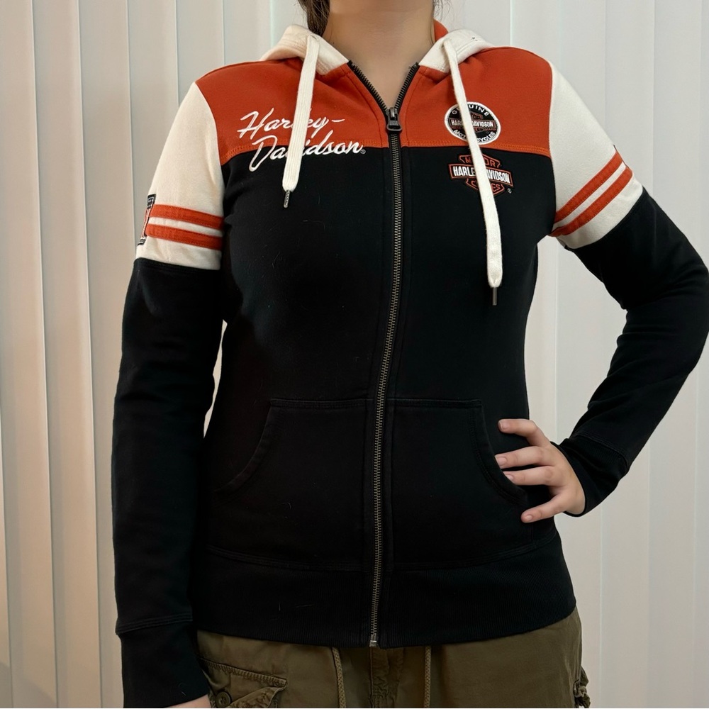 Harley Davidson Zip Up Hoodie Jacket Orange/Black Woman’s Size M